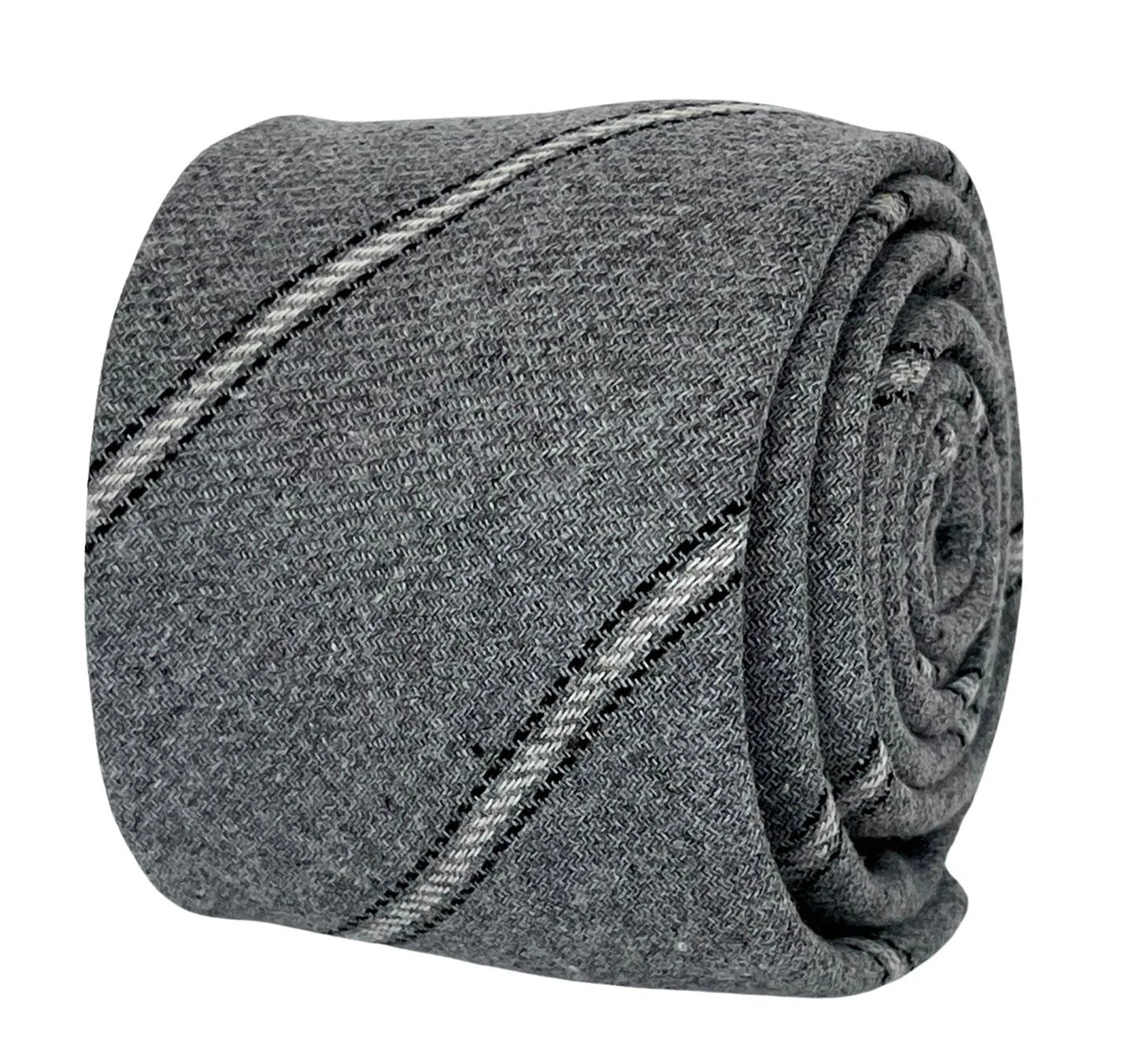 Light Silver Grey and Ivory Club Striped School Style Cotton Tie by Frederick Thomas Handmade Mens Ties