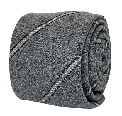 Light Silver Grey and Ivory Club Striped School Style Cotton Tie by Frederick Thomas Handmade Mens Ties