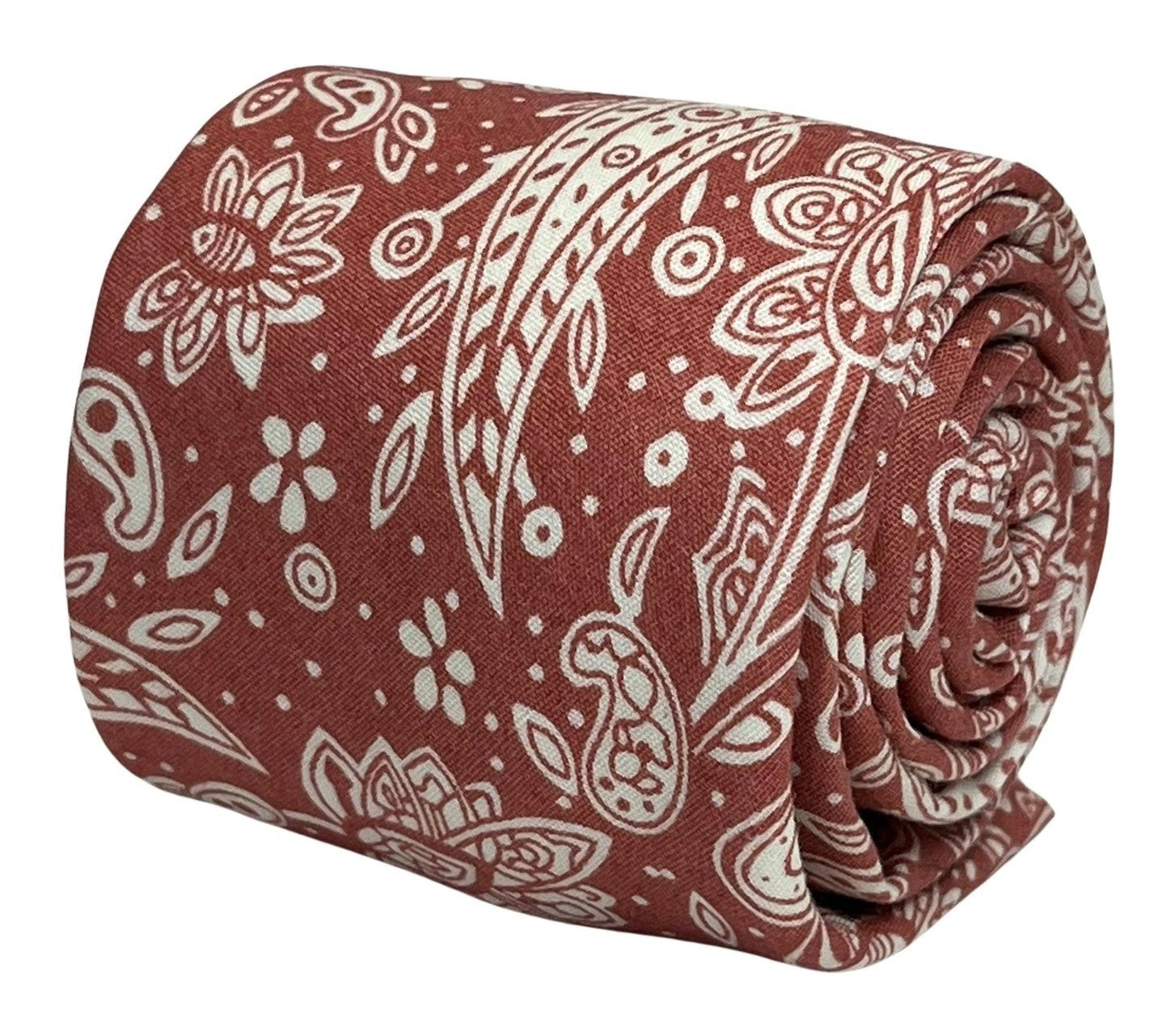 Coral Pink Paisley Men's Cotton Tie - Handmade Craftsmanship And Subtle Floral Detail For Modern Formalwear by Frederick Thomas Handmade Mens Ties