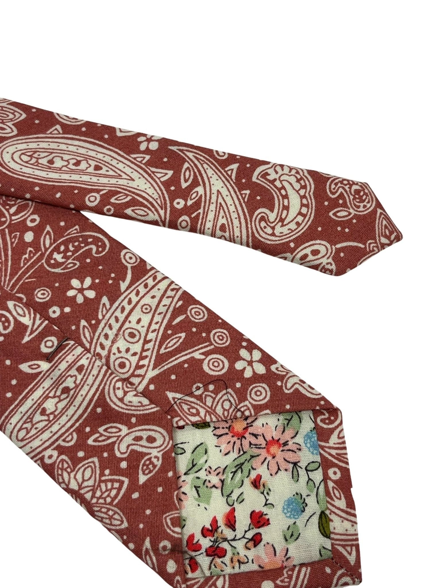 Coral Pink Paisley Men's Cotton Tie - Handmade Craftsmanship And Subtle Floral Detail For Modern Formalwear by Frederick Thomas Handmade Mens Ties