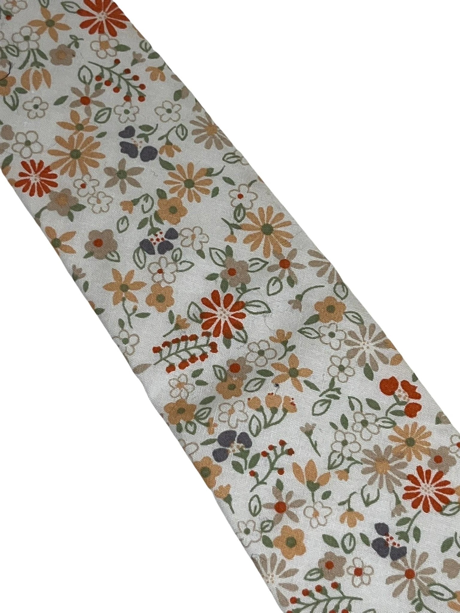 Ivory White Men’s Cotton Tie With Mustard Yellow And Red Floral Design - Handcrafted Floral Elegance For Formal Wear by Frederick Thomas Handmade Mens Ties