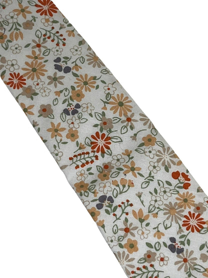 Ivory White Men’s Cotton Tie With Mustard Yellow And Red Floral Design - Handcrafted Floral Elegance For Formal Wear by Frederick Thomas Handmade Mens Ties