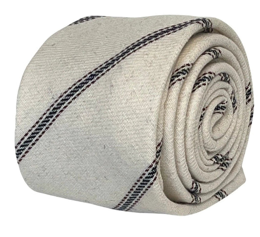 Ivory Cream Cotton Tie - Navy And Fine Red Stripe Design, Handmade By Frederick Thomas For The Luxury Professional by Frederick Thomas Handmade Mens Ties