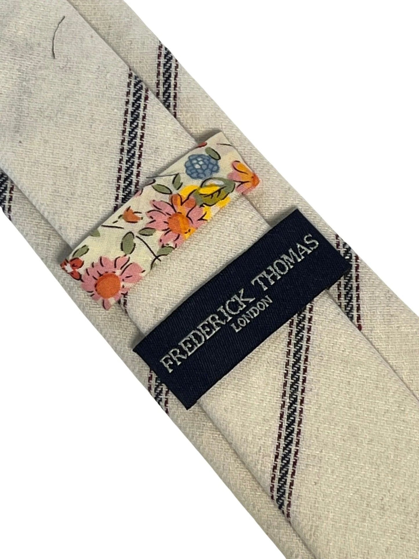 Ivory Cream Cotton Tie - Navy And Fine Red Stripe Design, Handmade By Frederick Thomas For The Luxury Professional by Frederick Thomas Handmade Mens Ties