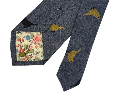 Denim Medium Blue Cotton Tie With Bird Design - Handmade By Frederick Thomas For A Refined Look by Frederick Thomas Handmade Mens Ties