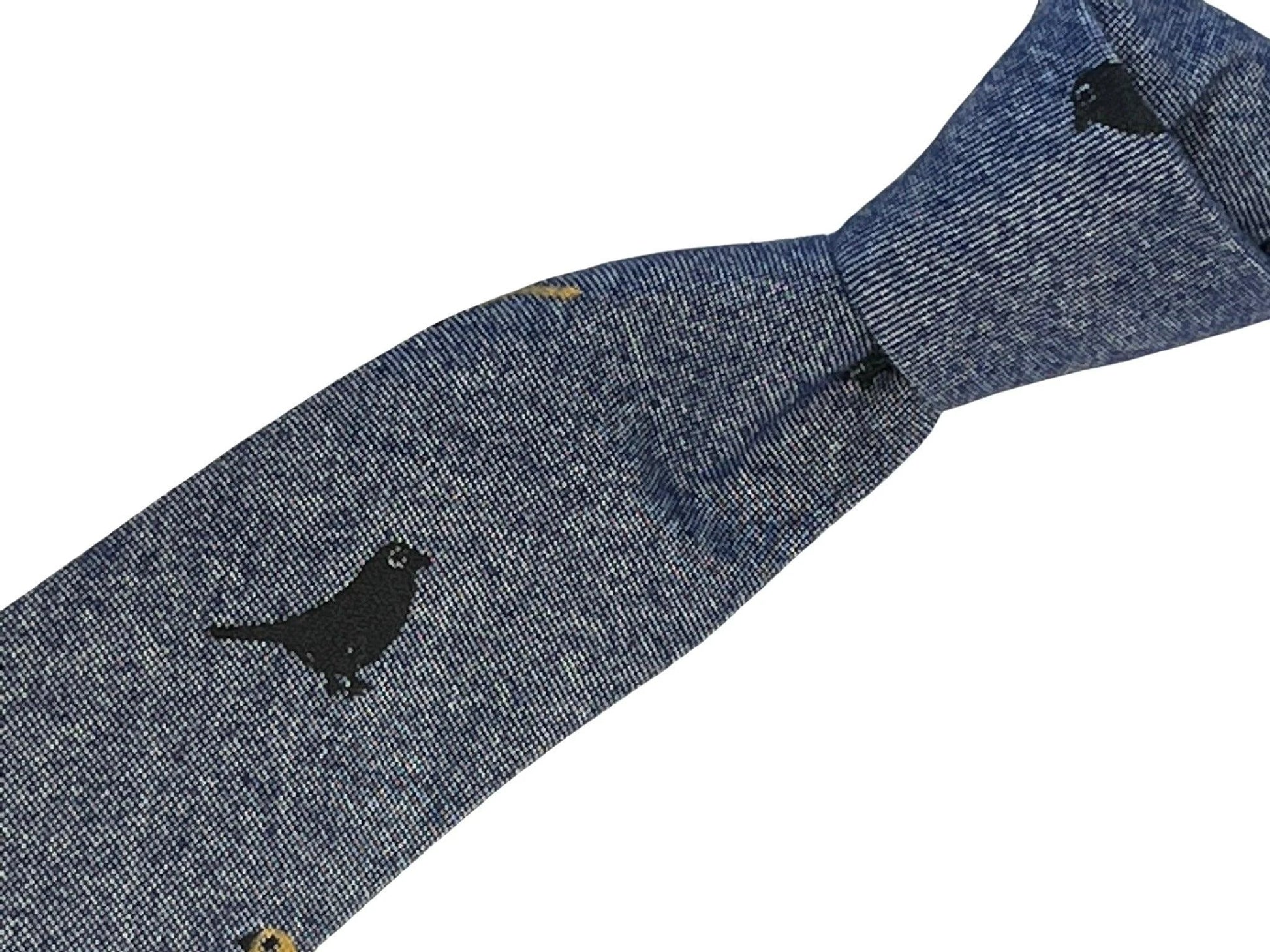 Denim Medium Blue Cotton Tie With Bird Design - Handmade By Frederick Thomas For A Refined Look by Frederick Thomas Handmade Mens Ties