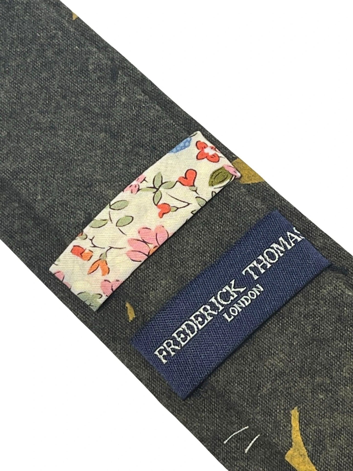 mustard khaki brown tie with bird design by Frederick Thomas Handmade Mens Ties