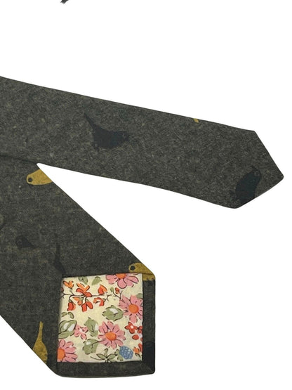 mustard khaki brown tie with bird design by Frederick Thomas Handmade Mens Ties