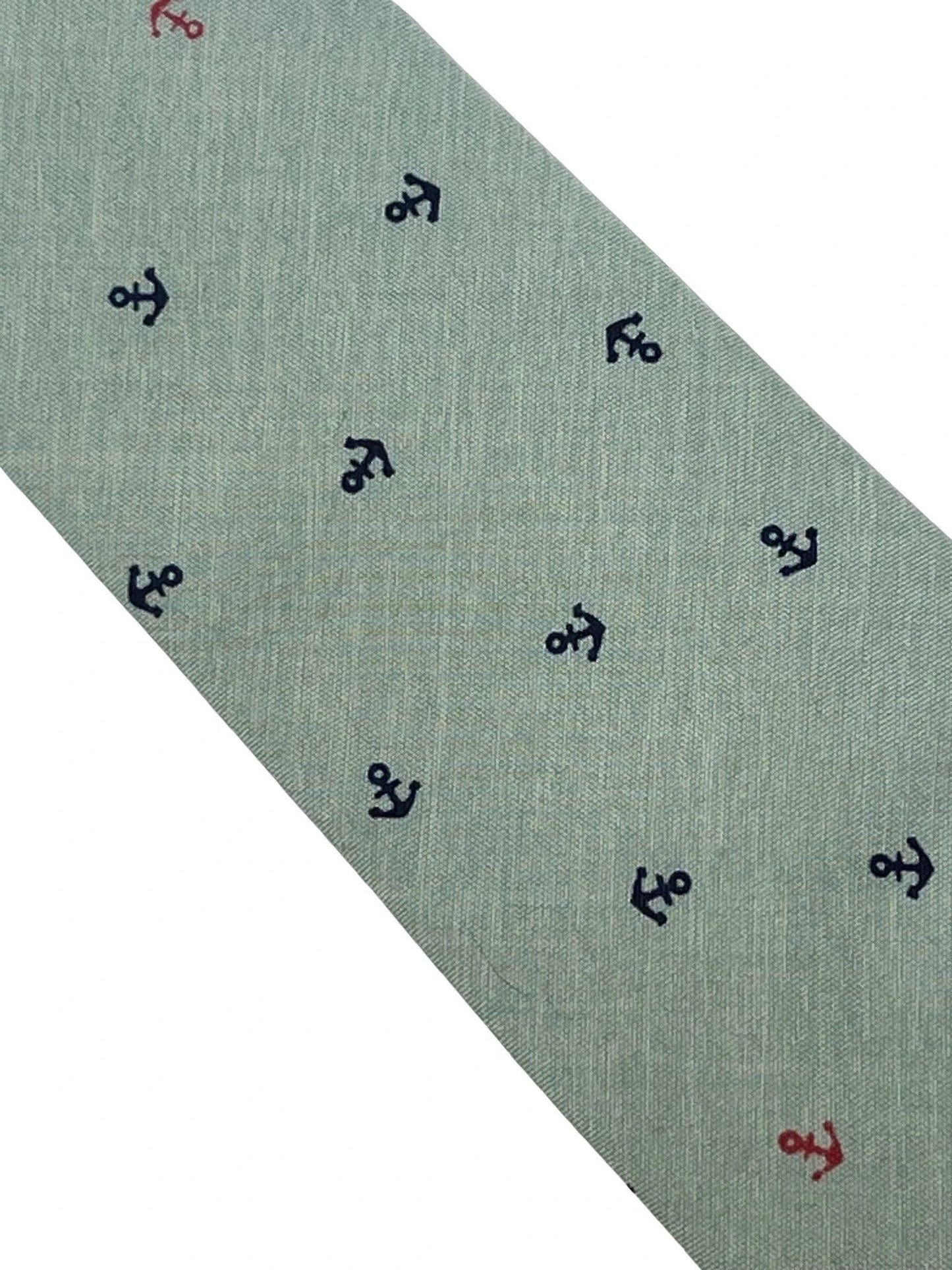 Frederick Thomas Duck Egg Pale Blue Green Cotton Tie With Nautical Anchor Design - Handmade Professional Style by Frederick Thomas Handmade Mens Ties