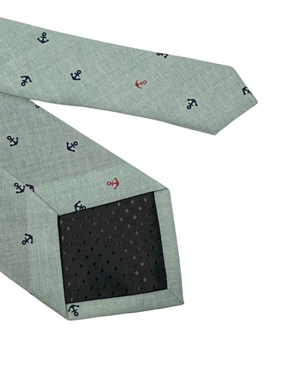 Frederick Thomas Duck Egg Pale Blue Green Cotton Tie With Nautical Anchor Design - Handmade Professional Style by Frederick Thomas Handmade Mens Ties