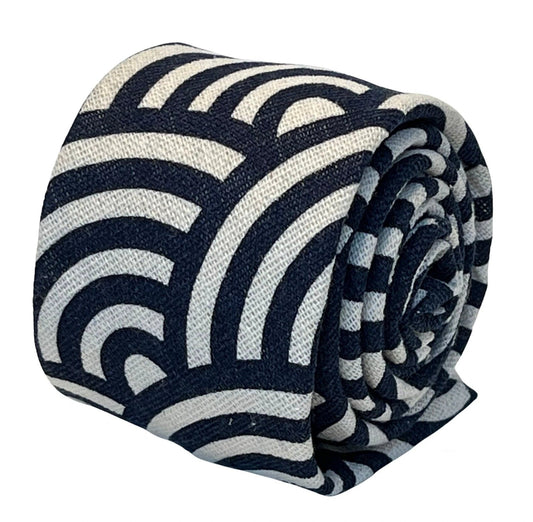 Cream And Navy Rainbow Design Cotton Men's Tie By Frederick Thomas - Handmade Craftsmanship For A Refined Look by Frederick Thomas Handmade Mens Ties