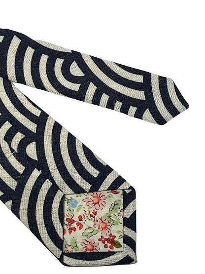 Cream And Navy Rainbow Design Cotton Men's Tie By Frederick Thomas - Handmade Craftsmanship For A Refined Look by Frederick Thomas Handmade Mens Ties