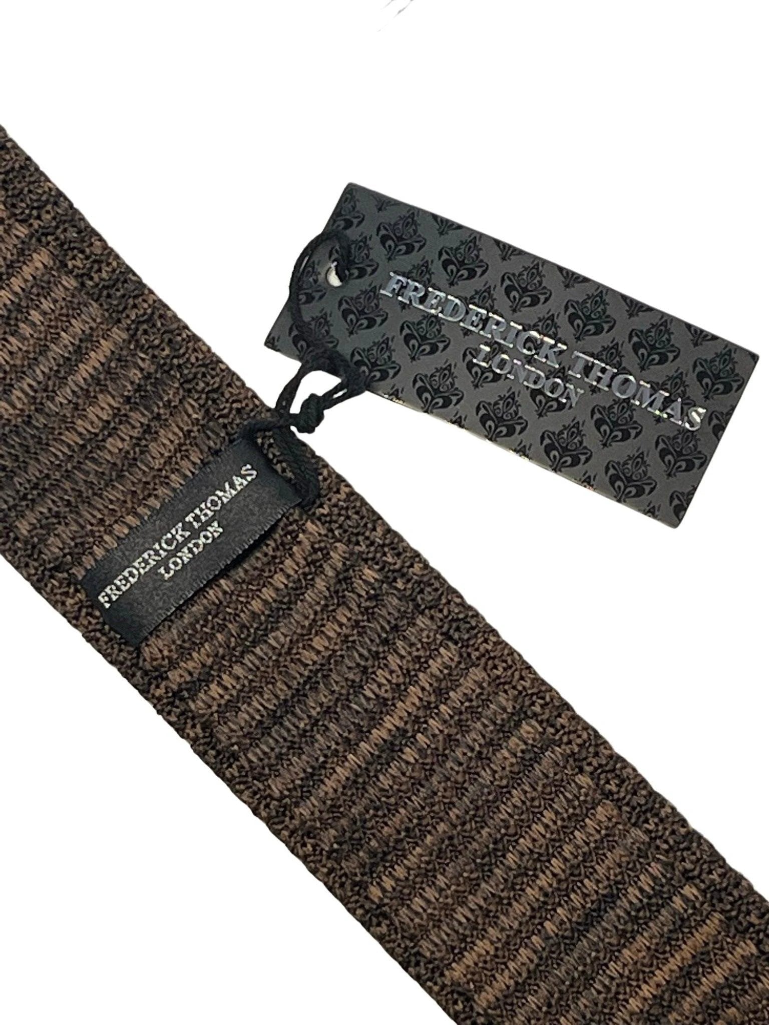 brown and black speckled knitted silk tie by Frederick Thomas Handmade Mens Ties