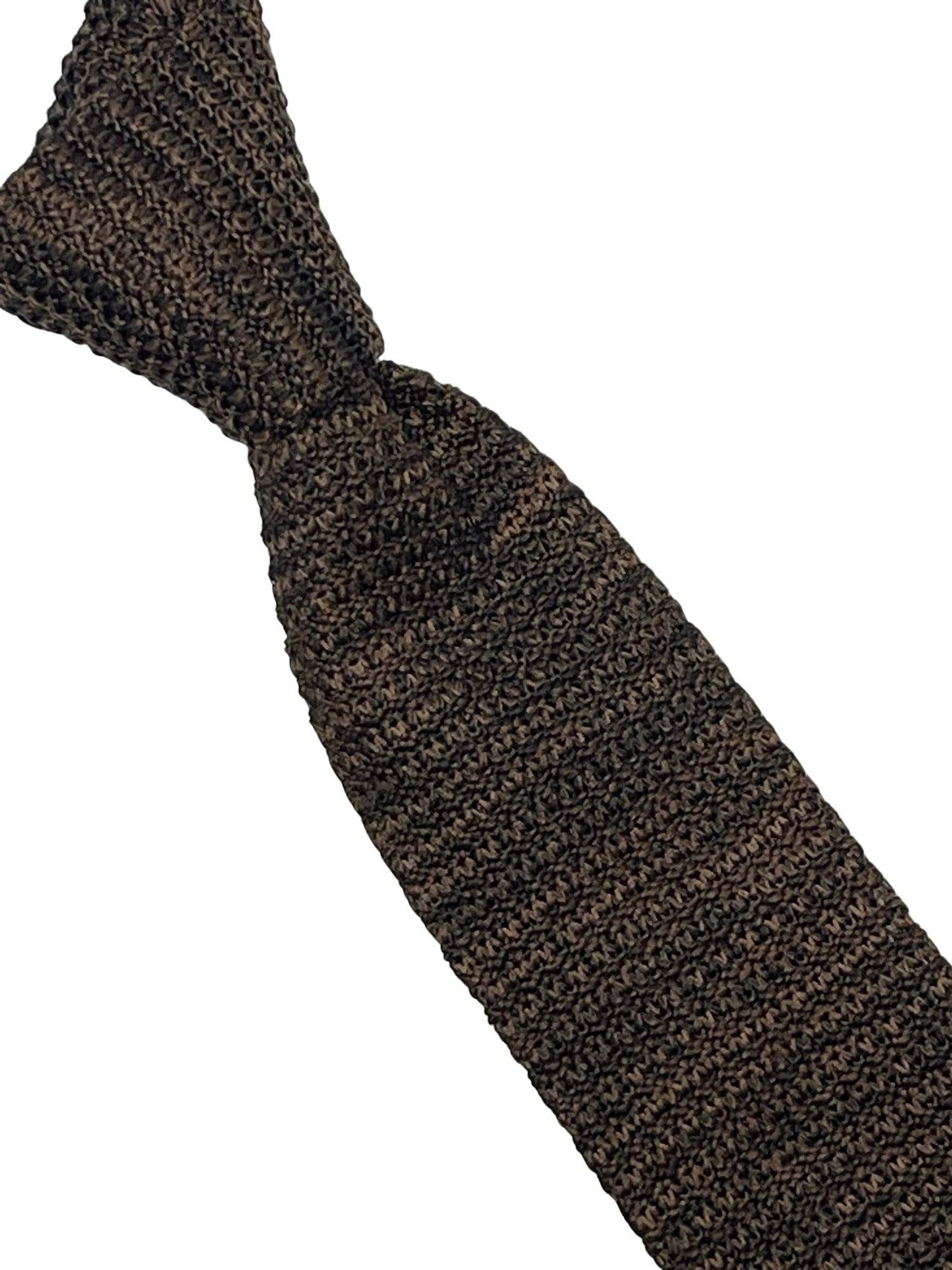brown and black speckled knitted silk tie by Frederick Thomas Handmade Mens Ties