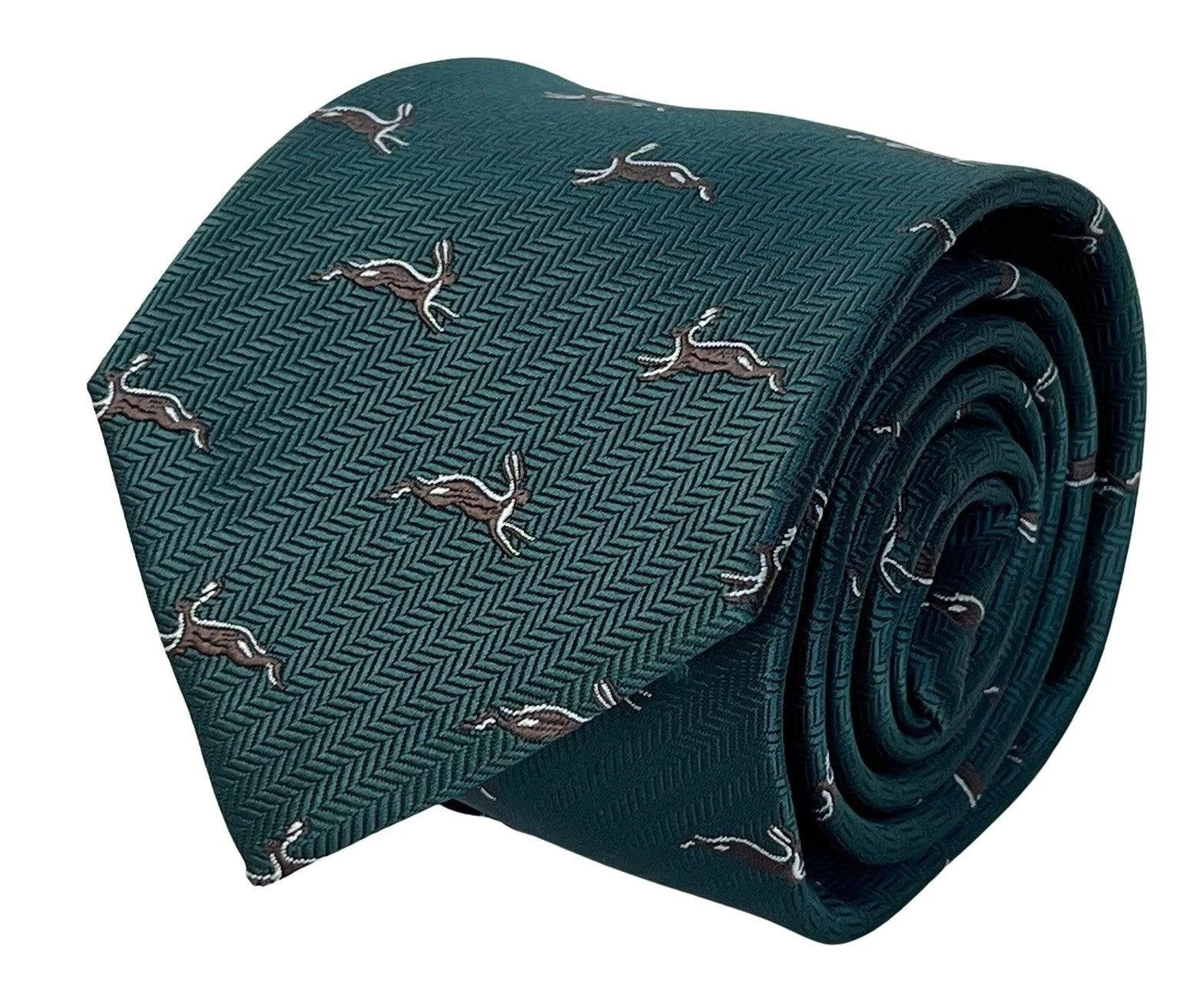 Frederick Thomas Handmade Dark Forest Green Tie - Woodland Hare Motif for Distinctive Gentleman Style by Frederick Thomas Handmade Mens Ties