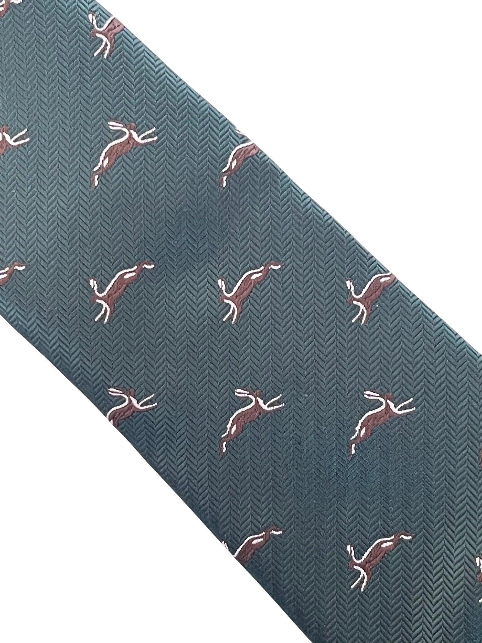 Frederick Thomas Handmade Dark Forest Green Tie - Woodland Hare Motif for Distinctive Gentleman Style by Frederick Thomas Handmade Mens Ties