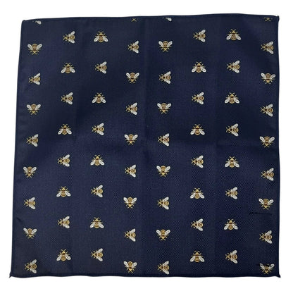Navy Pocket Square With Embroidered Honey Bumble Bee Design - Handcrafted Detail For Subtle Elegance by Frederick Thomas Handmade Mens Ties