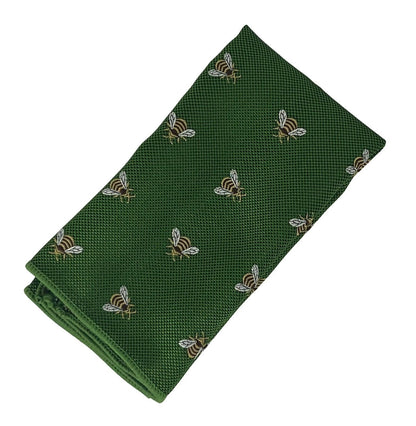 Fern Green Apple Pocket Square - Handmade With Embroidered Honey Bee Design By Frederick Thomas by Frederick Thomas Handmade Mens Ties