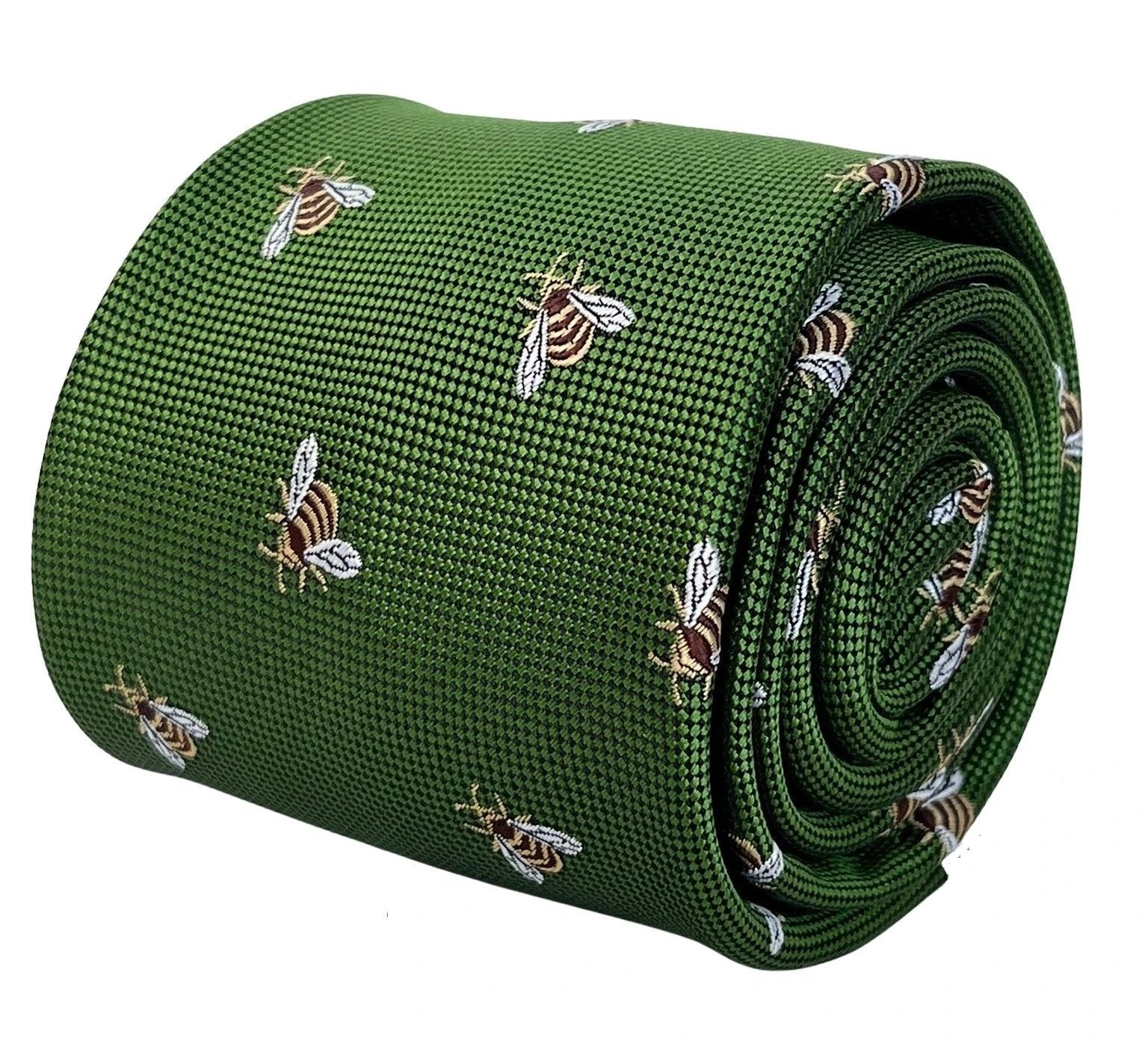 Fern Apple Green Tie With Honey Bumblebee Design - Handcrafted Elegance For The Professional Wardrobe by Frederick Thomas Handmade Mens Ties