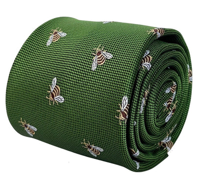 Fern Apple Green Tie With Honey Bumblebee Design - Handcrafted Elegance For The Professional Wardrobe by Frederick Thomas Handmade Mens Ties