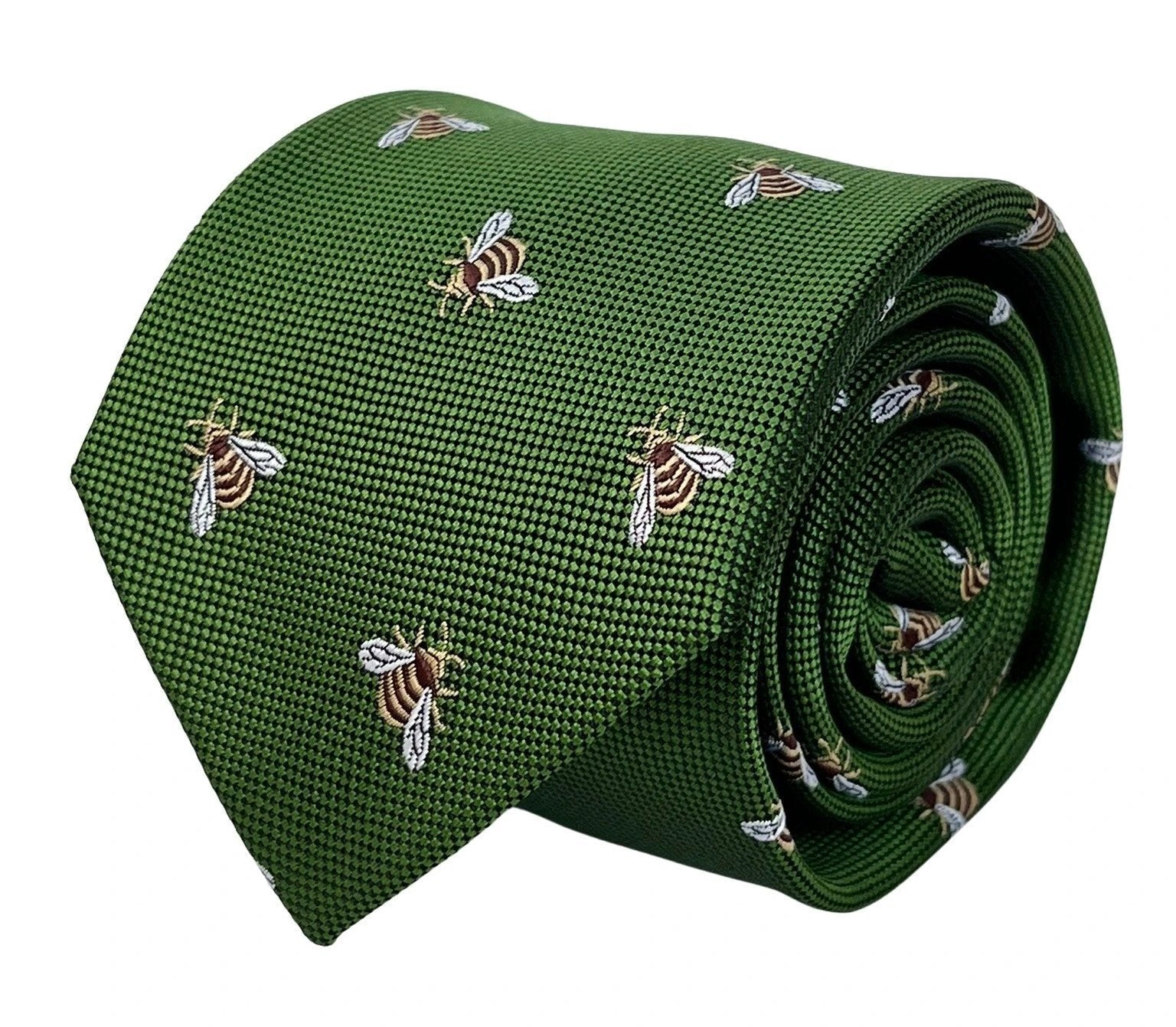 Fern Apple Green Tie With Honey Bumblebee Design - Handcrafted Elegance For The Professional Wardrobe by Frederick Thomas Handmade Mens Ties