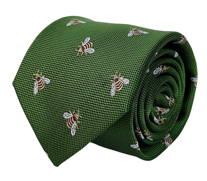 Fern Apple Green Tie With Honey Bumblebee Design - Handcrafted Elegance For The Professional Wardrobe by Frederick Thomas Handmade Mens Ties