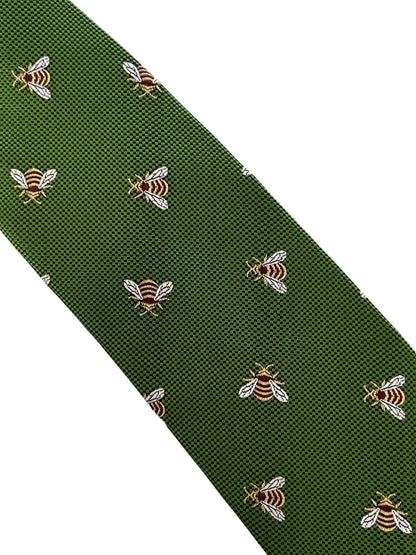 Fern Apple Green Tie With Honey Bumblebee Design - Handcrafted Elegance For The Professional Wardrobe by Frederick Thomas Handmade Mens Ties