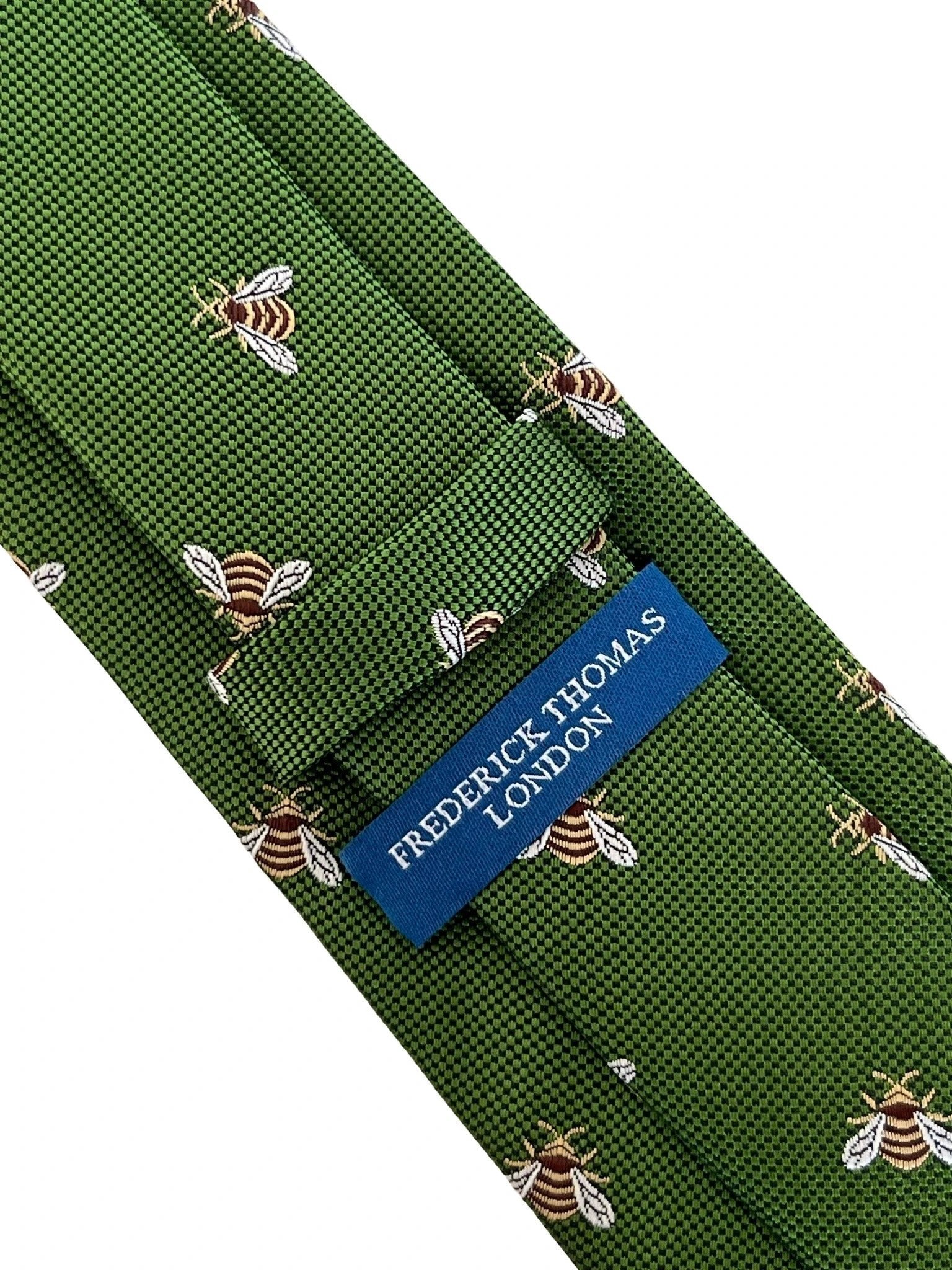 Fern Apple Green Tie With Honey Bumblebee Design - Handcrafted Elegance For The Professional Wardrobe by Frederick Thomas Handmade Mens Ties