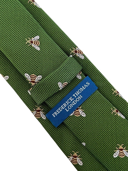 Fern Apple Green Tie With Honey Bumblebee Design - Handcrafted Elegance For The Professional Wardrobe by Frederick Thomas Handmade Mens Ties