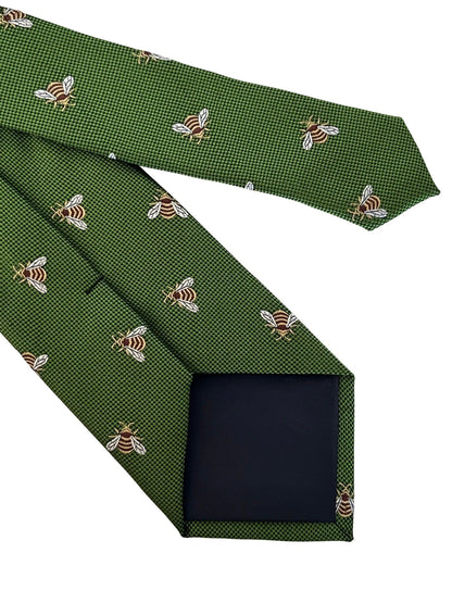 Fern Apple Green Tie With Honey Bumblebee Design - Handcrafted Elegance For The Professional Wardrobe by Frederick Thomas Handmade Mens Ties