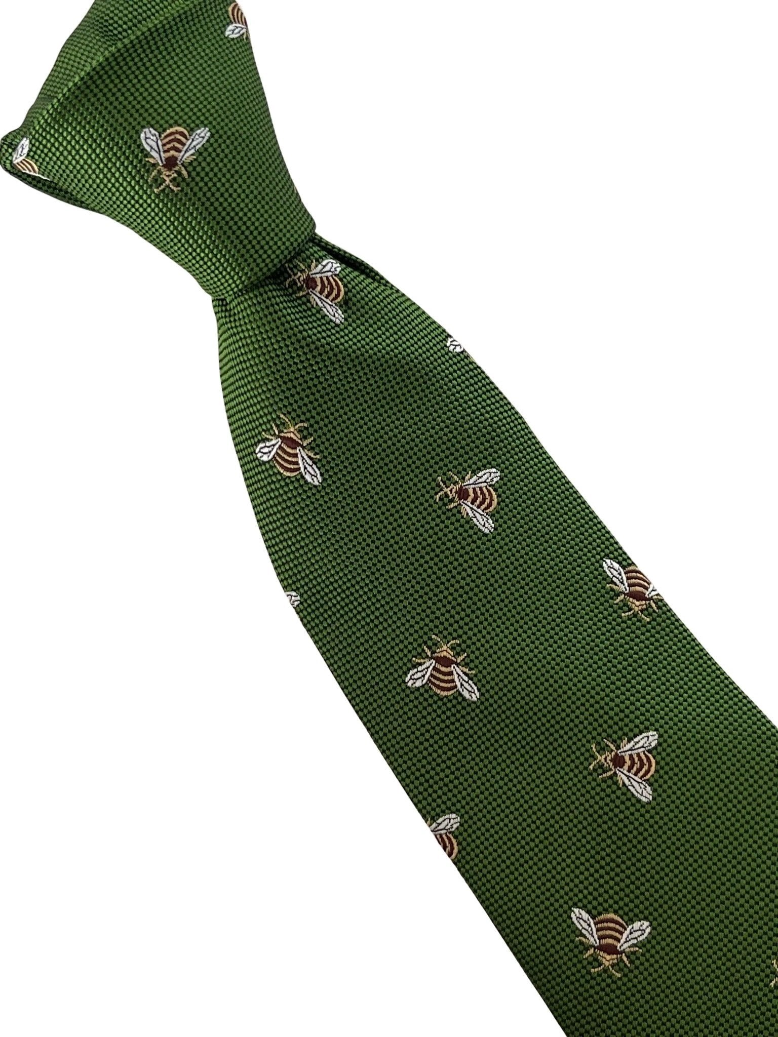 Fern Apple Green Tie With Honey Bumblebee Design - Handcrafted Elegance For The Professional Wardrobe by Frederick Thomas Handmade Mens Ties