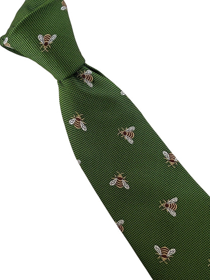 Fern Apple Green Tie With Honey Bumblebee Design - Handcrafted Elegance For The Professional Wardrobe by Frederick Thomas Handmade Mens Ties