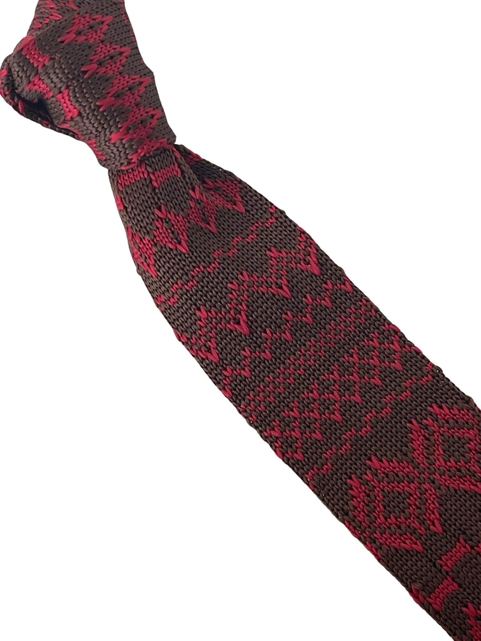 Frederick Thomas Brown And Red Nordic Design Knitted Silk Tie - Handmade Luxury For The Discerning Professional by Frederick Thomas Handmade Mens Ties