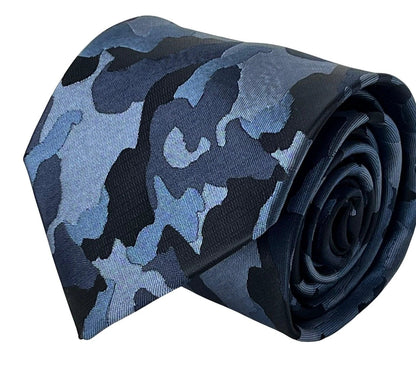 Navy Blue Camouflage Design Tie 147cm Length Frederick Thomas Handmade by Frederick Thomas Handmade Mens Ties