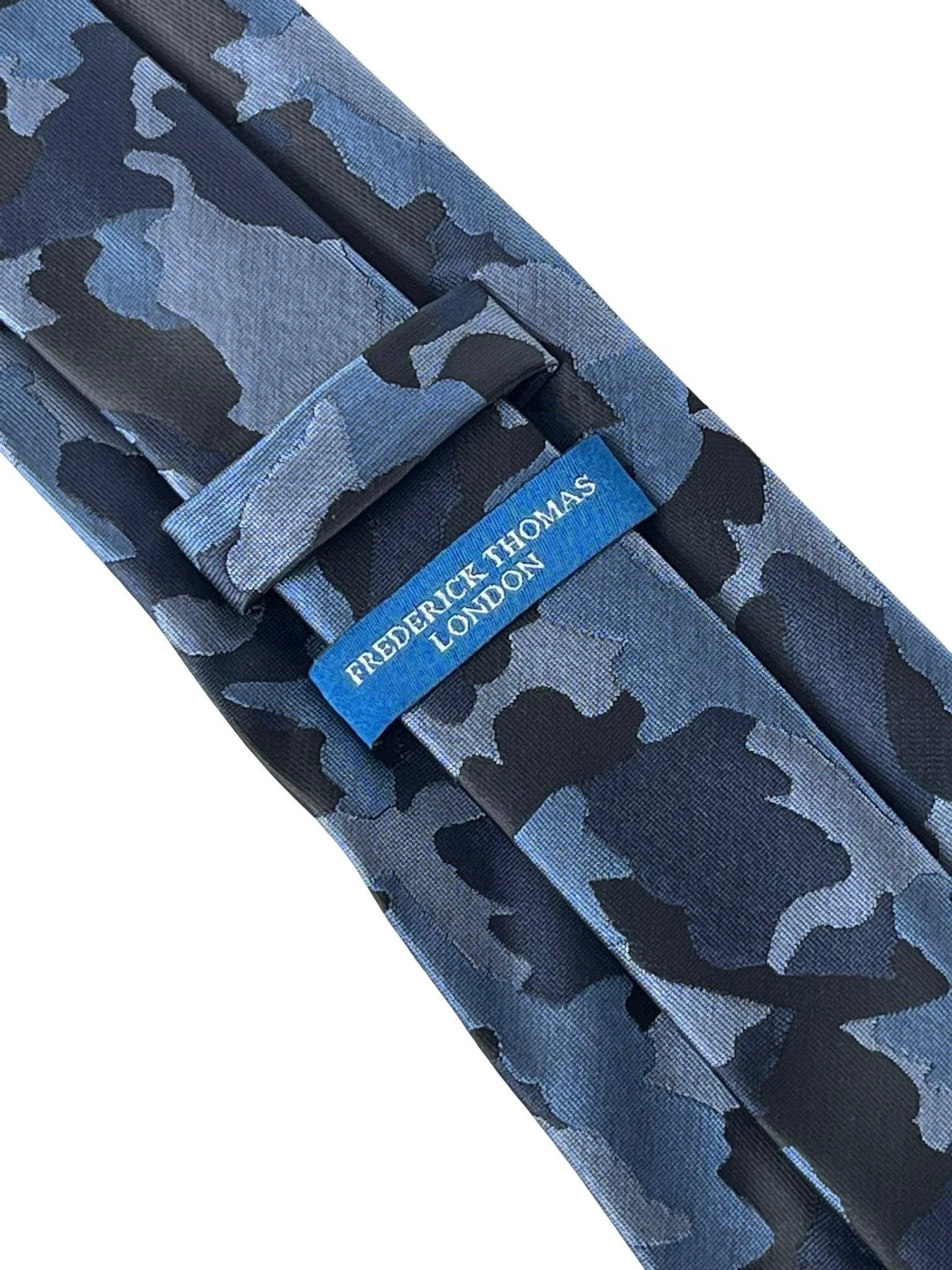 Navy Blue Camouflage Design Tie 147cm Length Frederick Thomas Handmade by Frederick Thomas Handmade Mens Ties