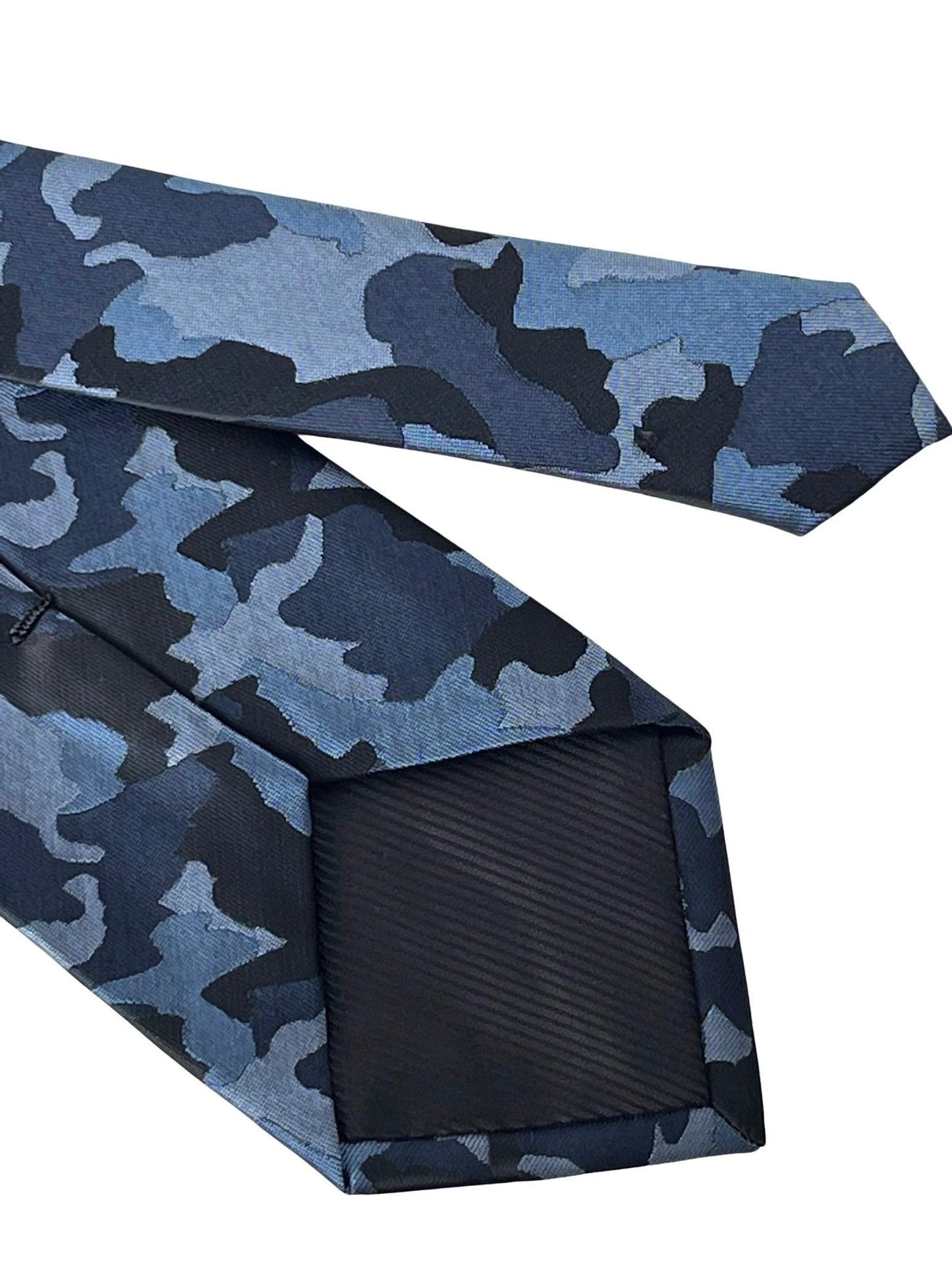 Navy Blue Camouflage Design Tie 147cm Length Frederick Thomas Handmade by Frederick Thomas Handmade Mens Ties