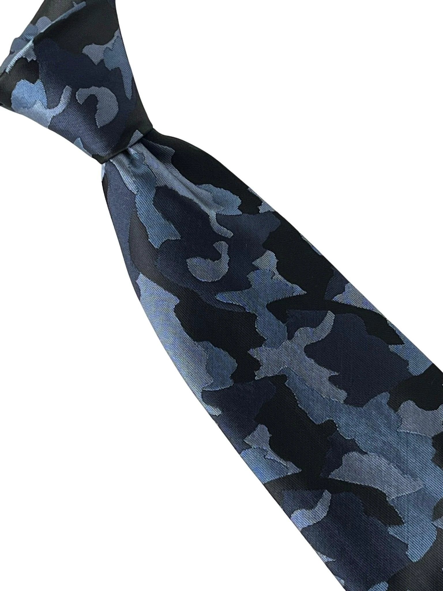 Navy Blue Camouflage Design Tie 147cm Length Frederick Thomas Handmade by Frederick Thomas Handmade Mens Ties