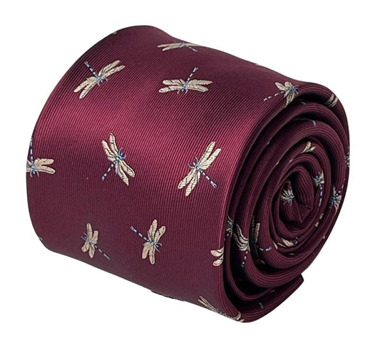 Frederick Thomas Maroon Tie - Expertly Embroidered Dragonfly Design For Subtle Luxury And Professional Presence by Frederick Thomas Handmade Mens Ties
