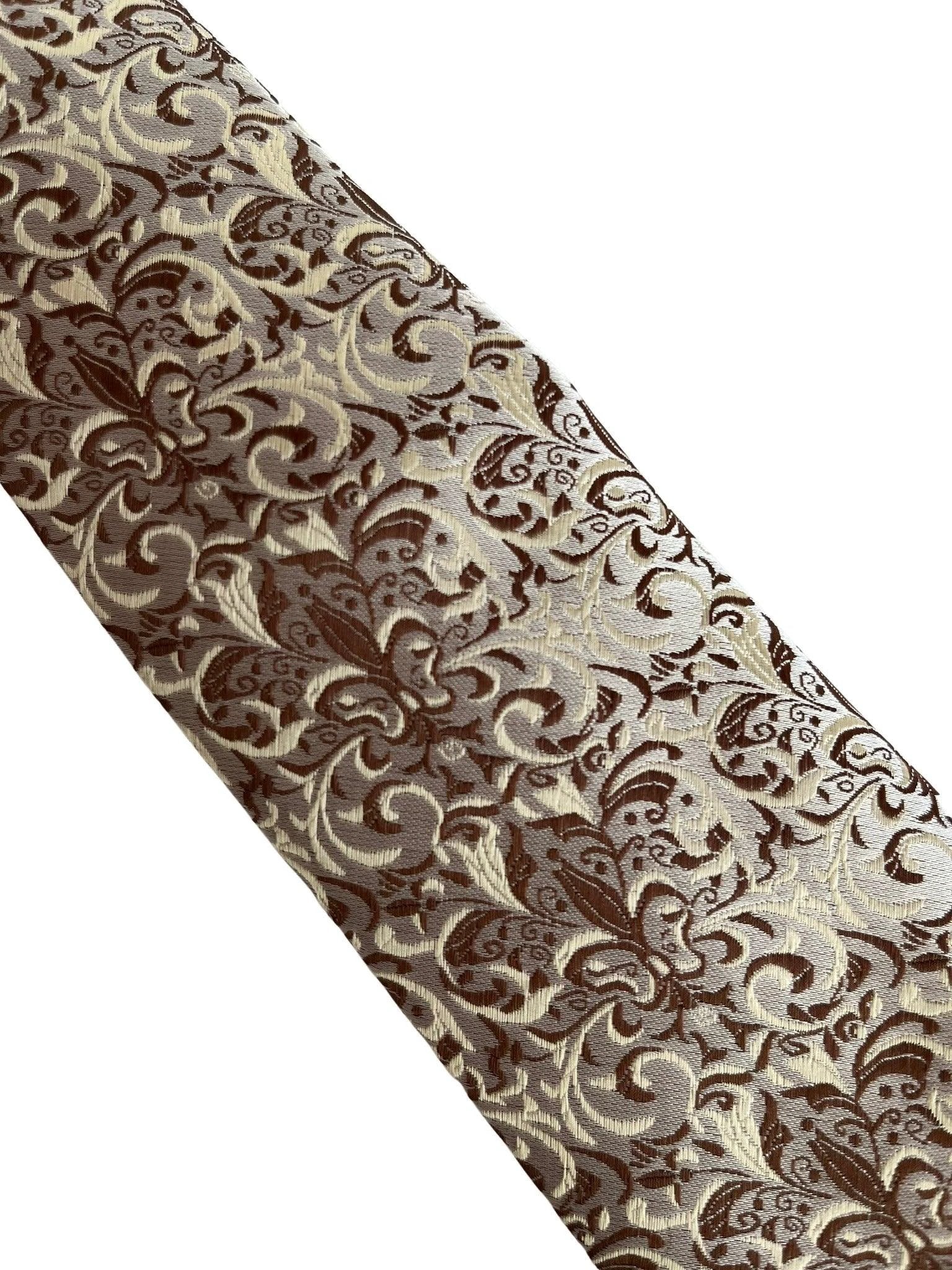 Frederick Thomas Fleur De Lis Floral Design Tie - Handmade Regal Brown Gold And Cream Accent For Modern Business by Frederick Thomas Handmade Mens Ties