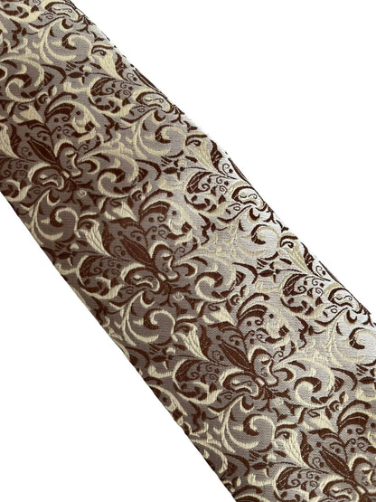 Frederick Thomas Fleur De Lis Floral Design Tie - Handmade Regal Brown Gold And Cream Accent For Modern Business by Frederick Thomas Handmade Mens Ties