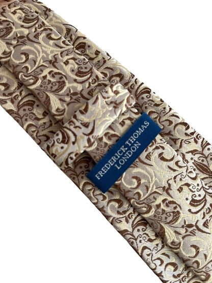 Frederick Thomas Fleur De Lis Floral Design Tie - Handmade Regal Brown Gold And Cream Accent For Modern Business by Frederick Thomas Handmade Mens Ties
