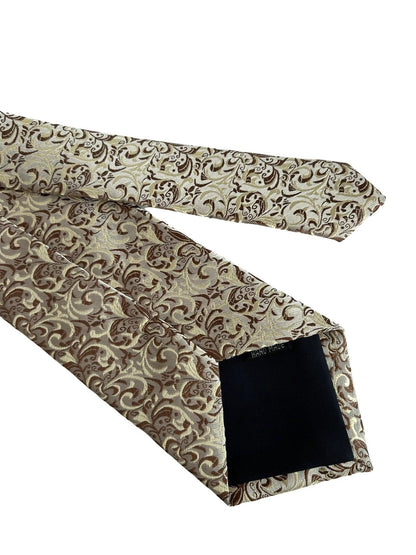 Frederick Thomas Fleur De Lis Floral Design Tie - Handmade Regal Brown Gold And Cream Accent For Modern Business by Frederick Thomas Handmade Mens Ties