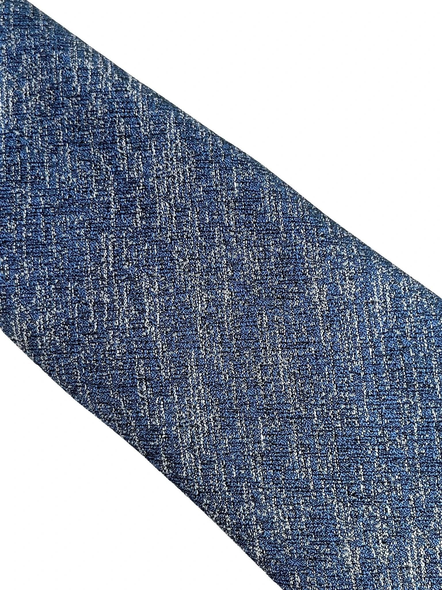 Medium Blue and White Scratched Design Tie by Frederick Thomas Handcrafted Luxury for Subtle Professional Impression by Frederick Thomas Handmade Mens Ties