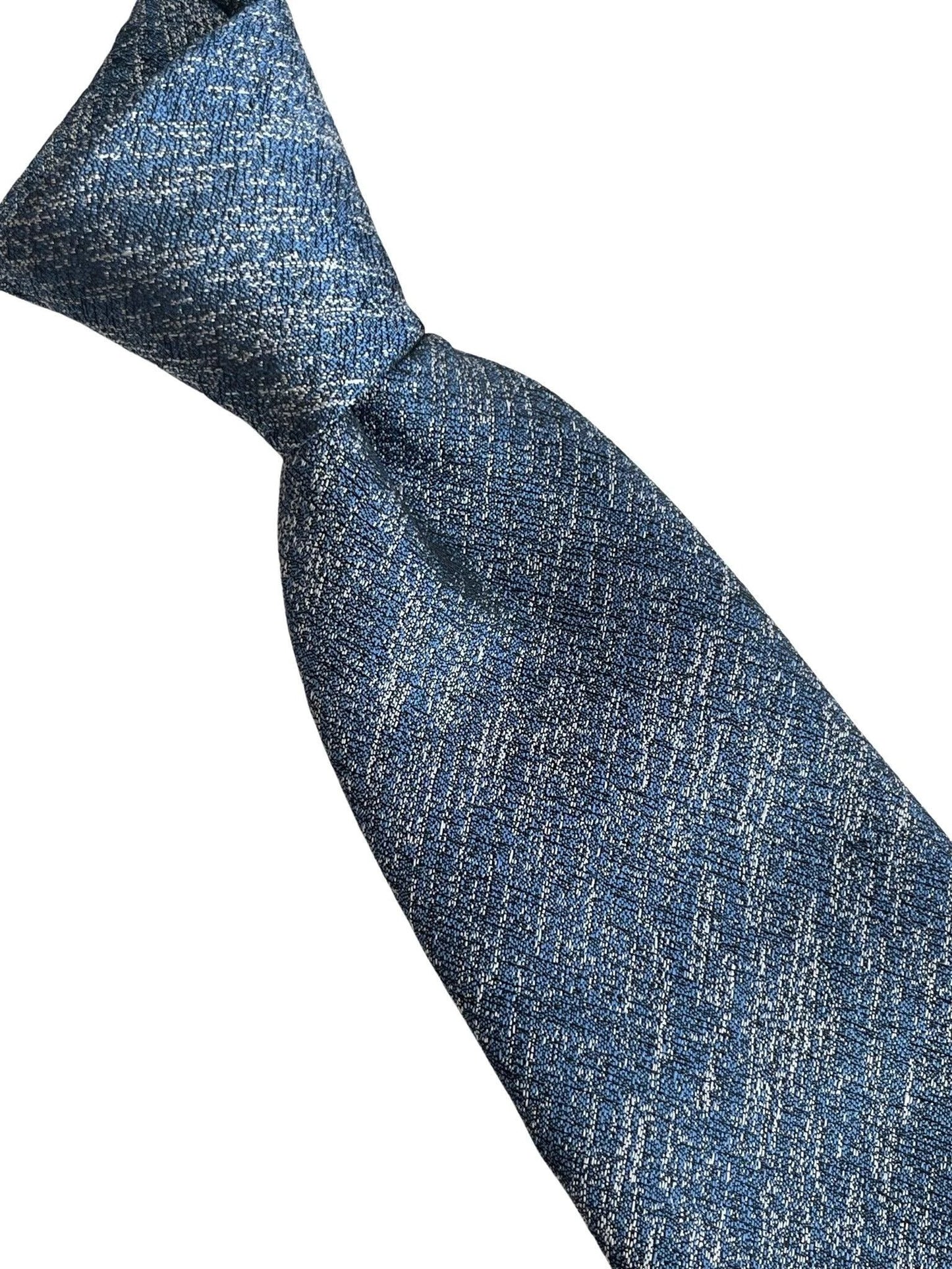Medium Blue and White Scratched Design Tie by Frederick Thomas Handcrafted Luxury for Subtle Professional Impression by Frederick Thomas Handmade Mens Ties