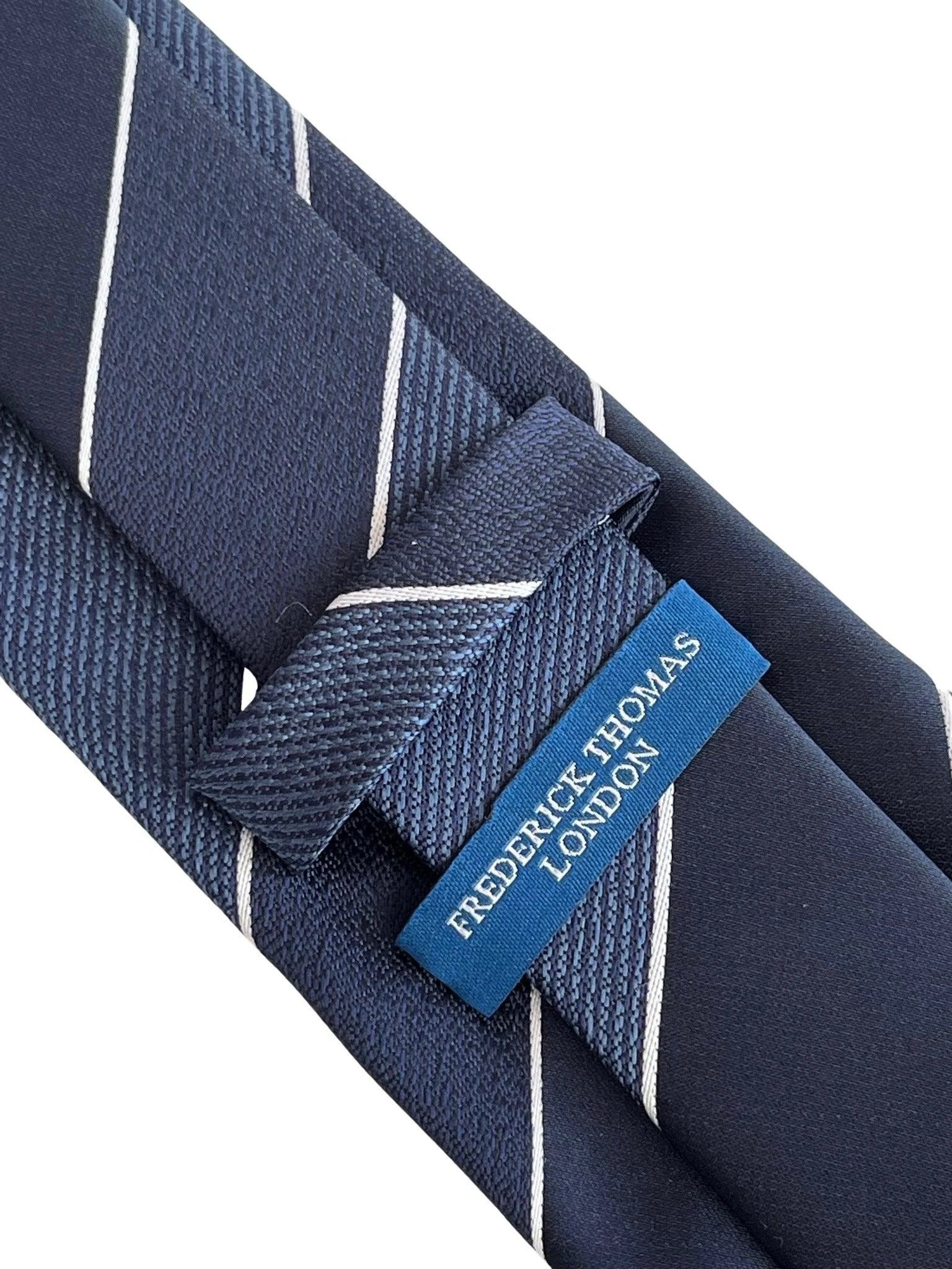 Frederick Thomas Navy And Medium Blue Classic Club Stripe Tie by Frederick Thomas Handmade Mens Ties