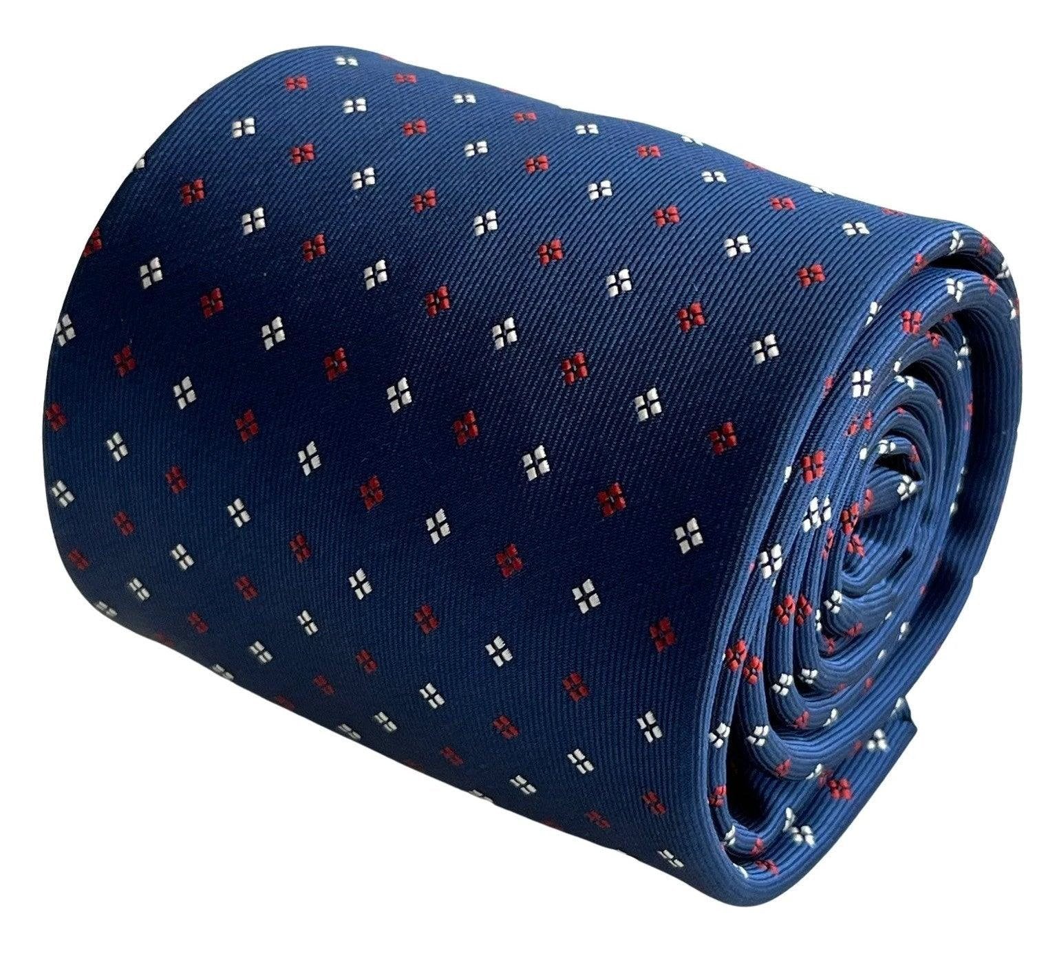 Medium Royal Blue Classic Tie with Red and White Square Design by Frederick Thomas Handmade Mens Ties