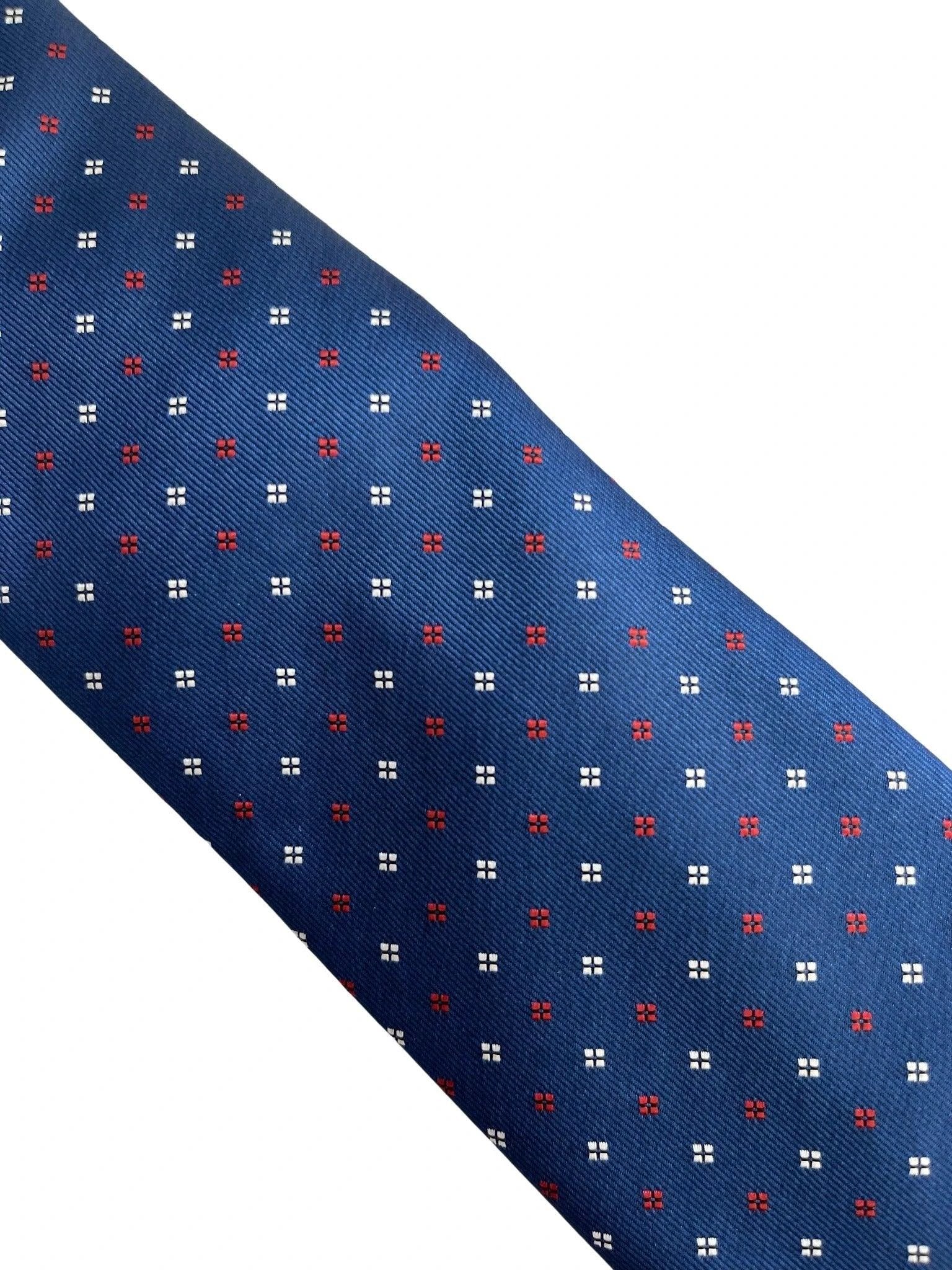 Medium Royal Blue Classic Tie with Red and White Square Design by Frederick Thomas Handmade Mens Ties