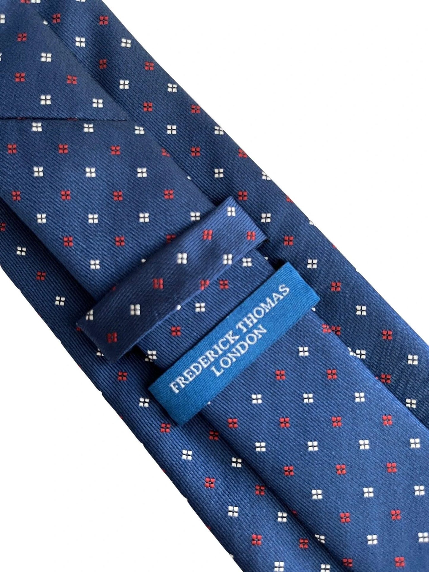 Medium Royal Blue Classic Tie with Red and White Square Design by Frederick Thomas Handmade Mens Ties
