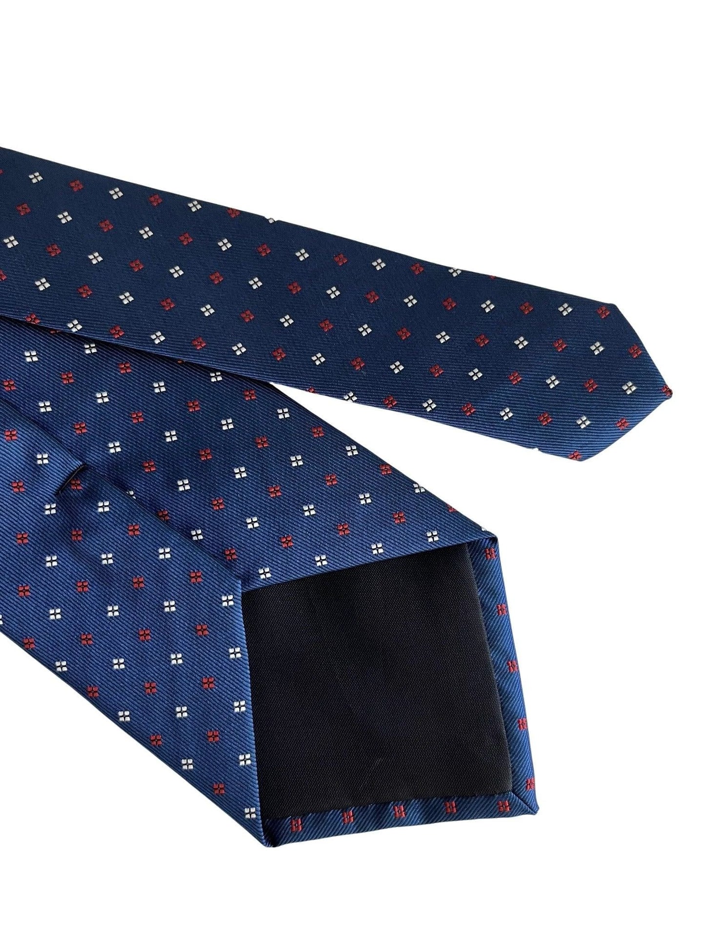 Medium Royal Blue Classic Tie with Red and White Square Design by Frederick Thomas Handmade Mens Ties