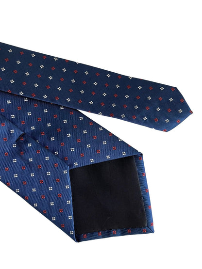 Medium Royal Blue Classic Tie with Red and White Square Design by Frederick Thomas Handmade Mens Ties